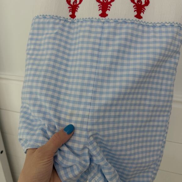Boy’s Classic Whimsy Lobster Embroidered One Piece Romper Outfit 3T - Picture 4 of 7
